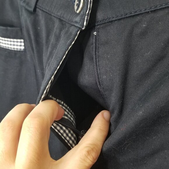 Nautical Blue Preppy Cotton Blend Straight Leg Trouser Plaid Trim Pocket Zip 14 - Picture 3 of 13